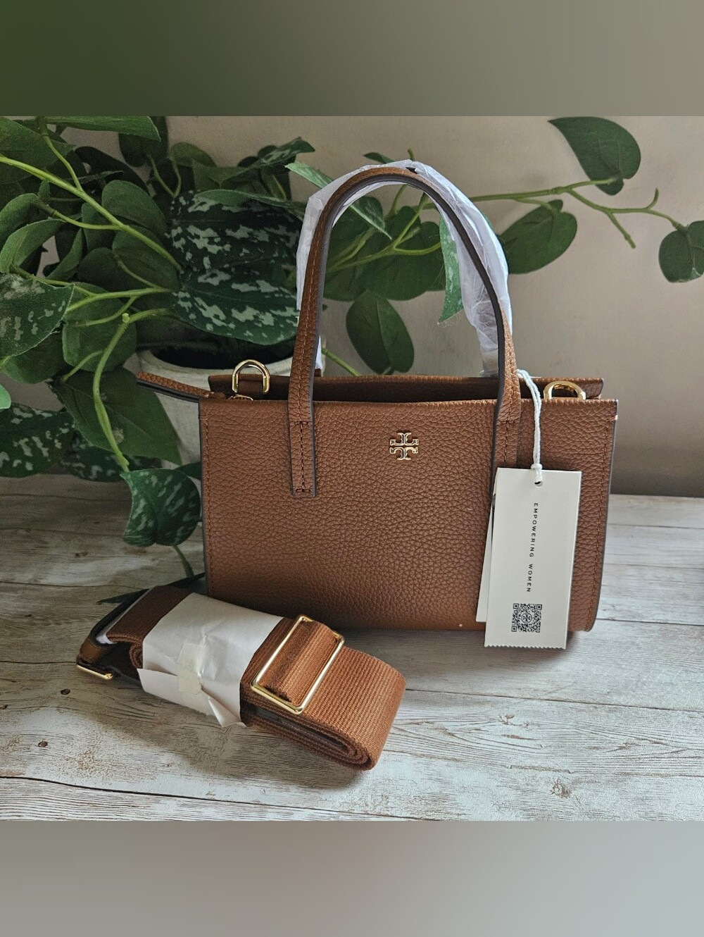 Tory Burch nwt Blake Mini Tote Bag Crossbody in Cortado brown pebbled leather